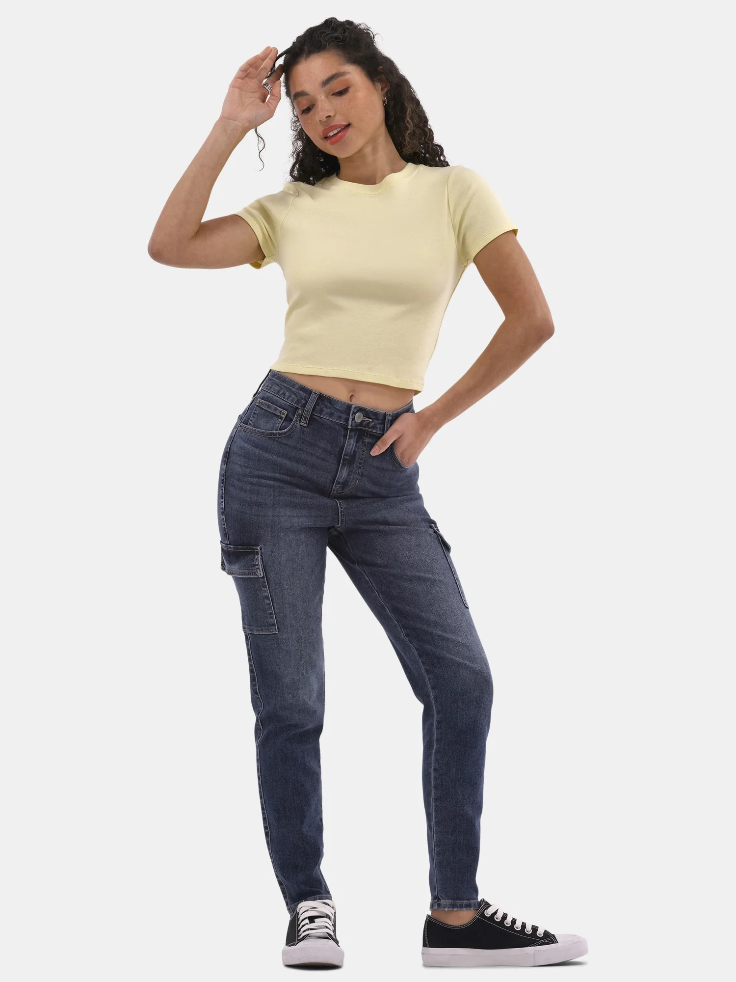 No Boundaries Cropped Crew Cotton Tee, Women's | Walmart (US)