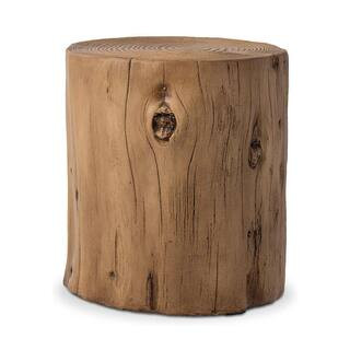 Outdoor End Side Table Light Oak Colored Faux Wood Hand-Painted Wood Stump Stool, Ottoman or Plan... | The Home Depot
