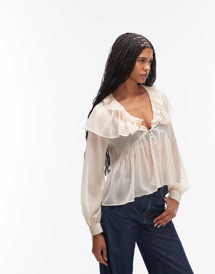 ASOS DESIGN chiffon cape blouse with frills in cream-White | ASOS (Global)