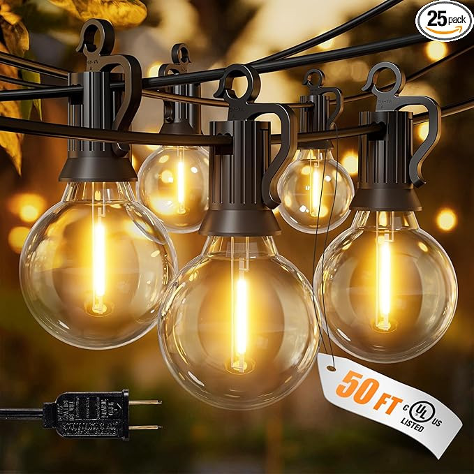 Brightown Outdoor String Lights, 50FT 25 G40 Bulbs Shatterproof Patio Lights, IP65 Waterproof Dim... | Amazon (US)