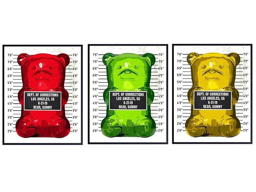 Gummy Bear Mugshot Modern Pop Art, Wall Art Set - Original 8x10 Poster Prints - Cool Unique Gift ... | Amazon (US)