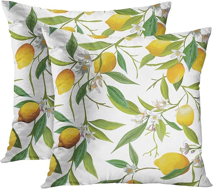 Emvency Throw Pillow Covers Summer Elegant Green Jungle Leaf Floral Lemon Flowers Leaves 18x18 In... | Amazon (US)
