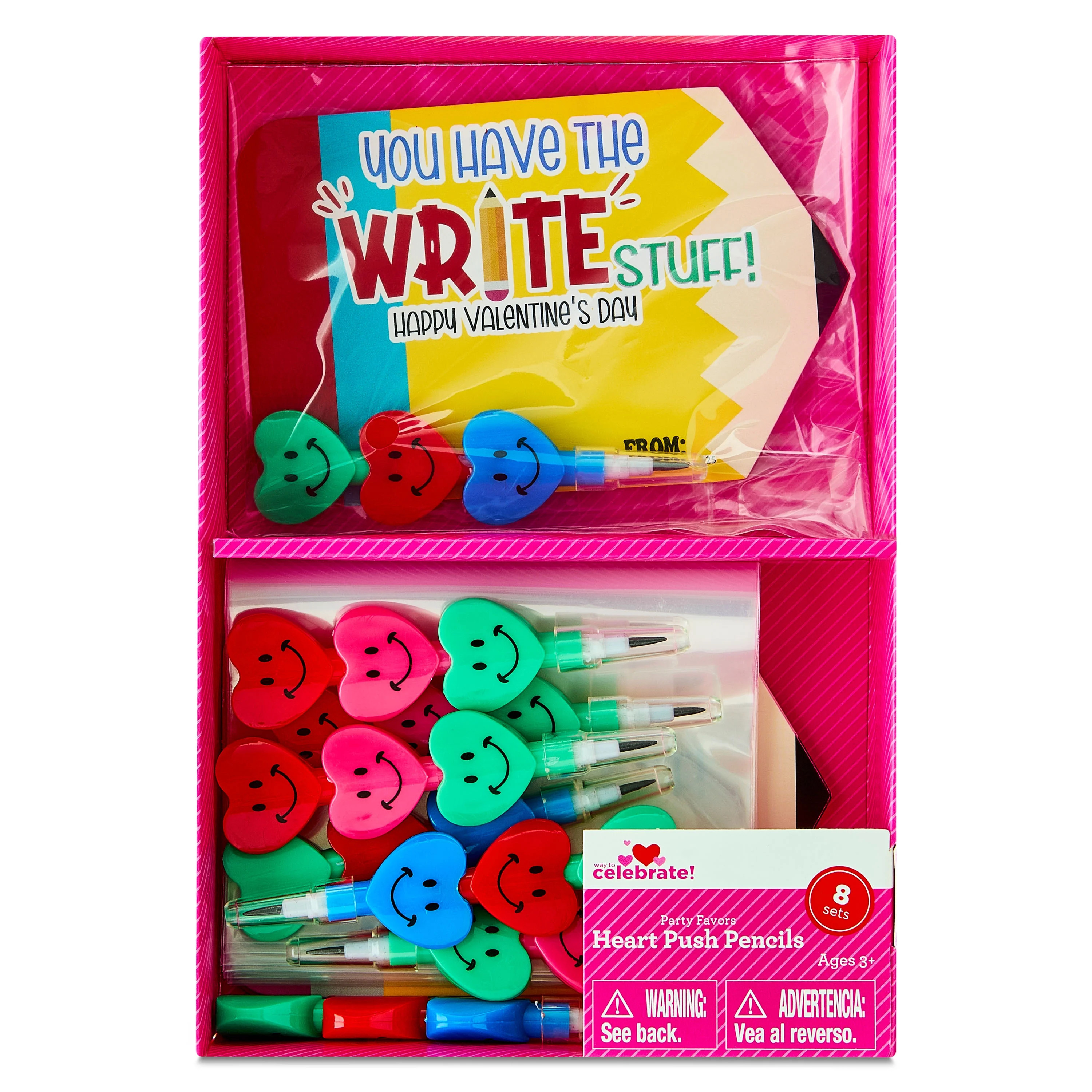 Heart Push Pencil Party Favors, Multicolor, 8 Count, Valentine's Day by Way To Celebrate | Walmart (US)