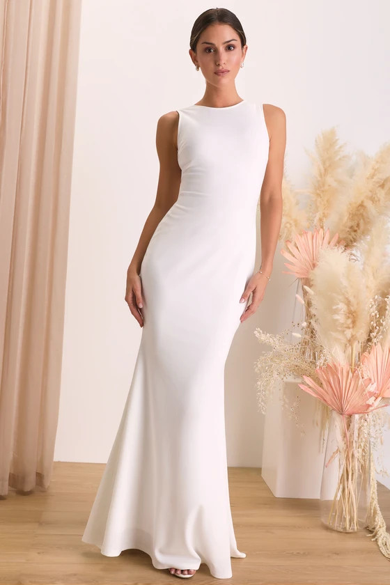 Va Va Voom White Backless Sleeveless Mermaid Maxi Dress | Lulus