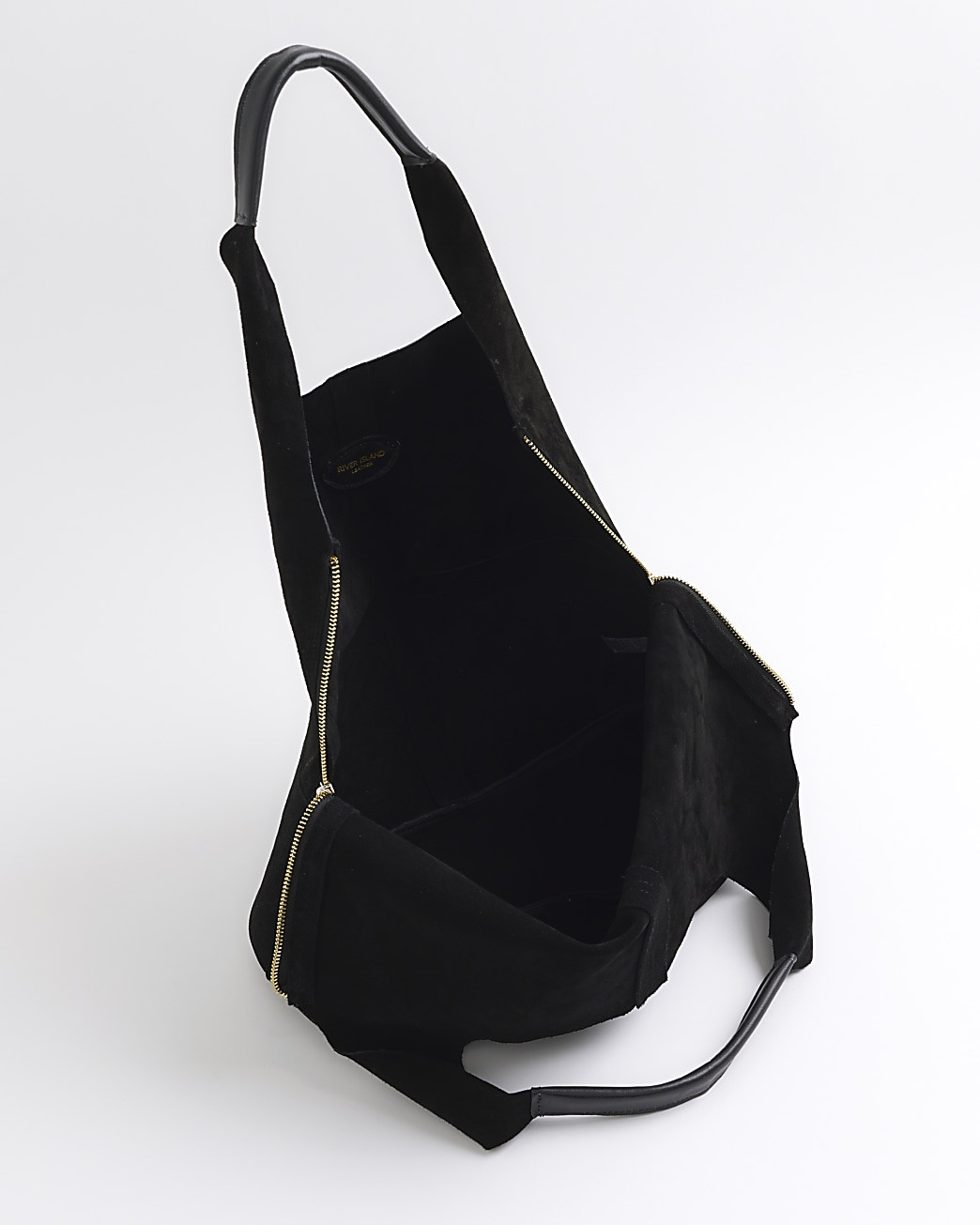 Black panel suede slouch tote bag | River Island (UK & IE)
