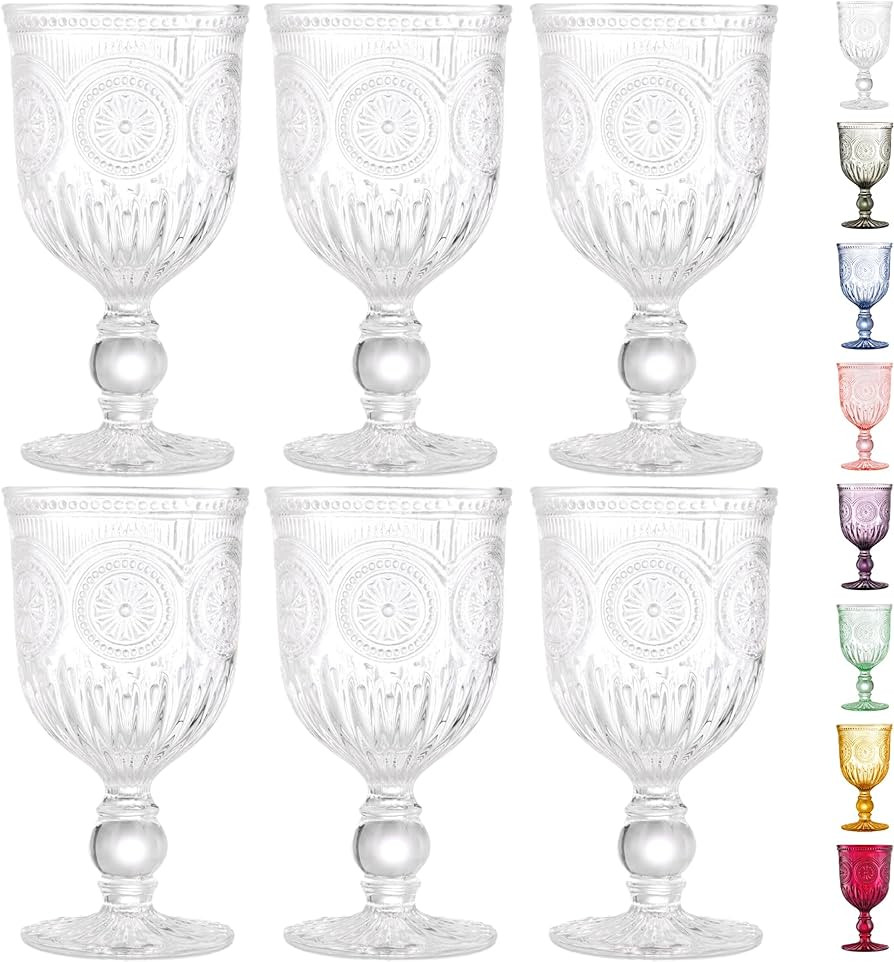 Yungala Vintage Wine Glasses,Set of 6 Glass Goblets for Water, Wine or Cocktails - Fancy Wine Gla... | Amazon (US)