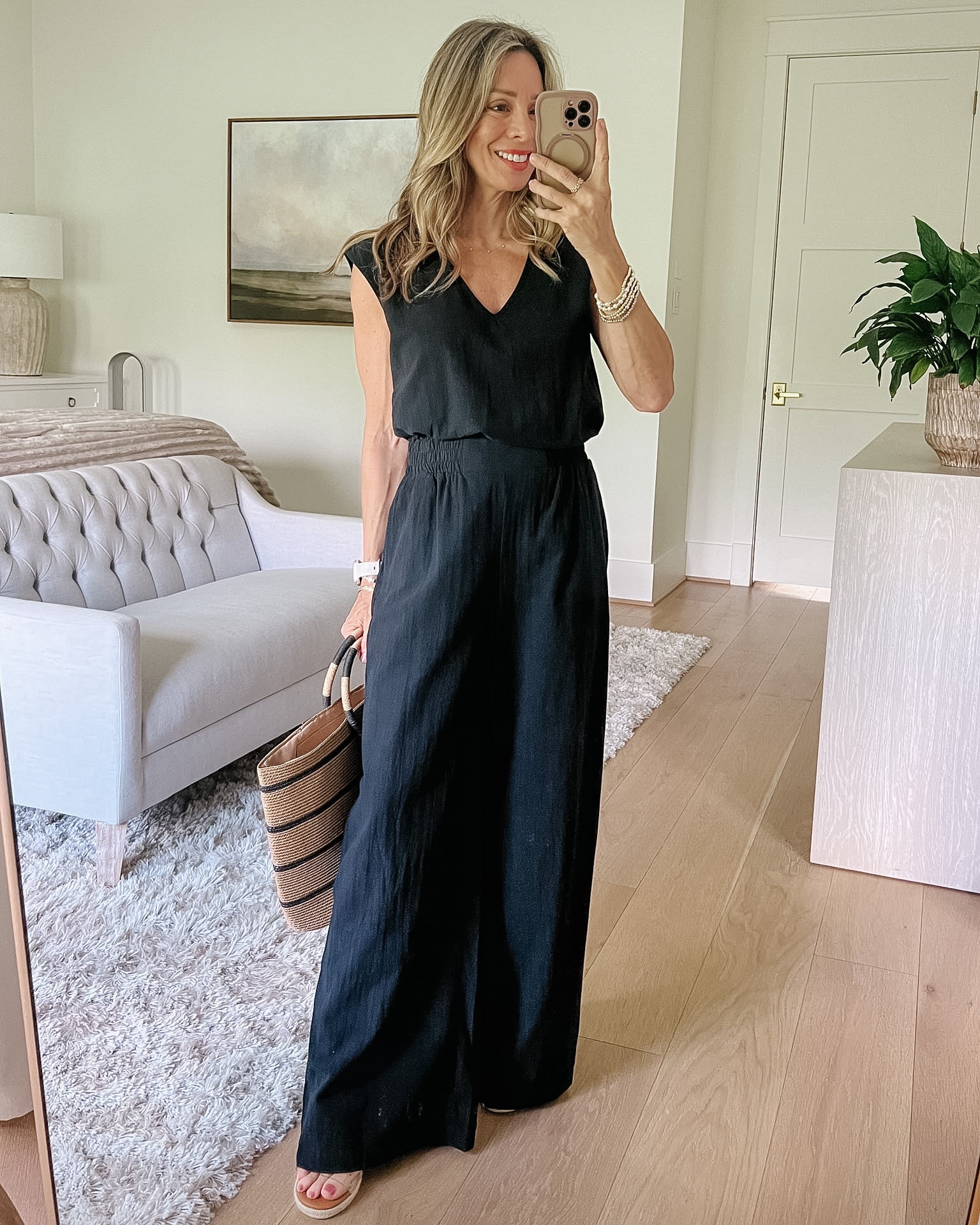 Matching set from Amazon with a v-neck style tank and wide leg pants 

Set Fit: I’m wearing an XS

#LTKgrwm #LTKootd #LTKOver40