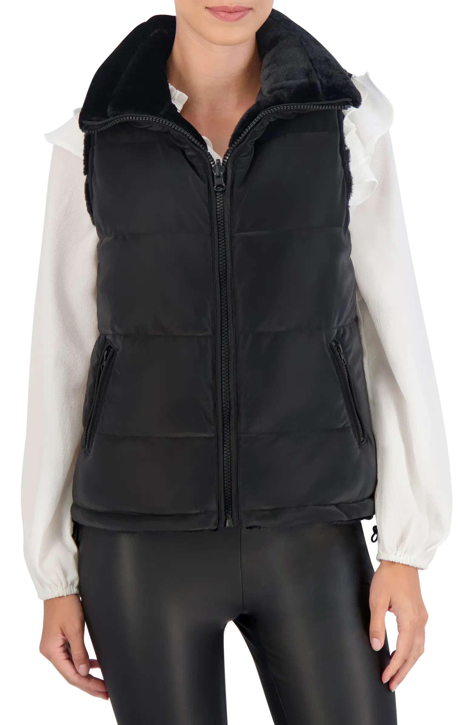 Water Resistant Reversible Faux Fur Puffer Vest | Nordstrom Rack