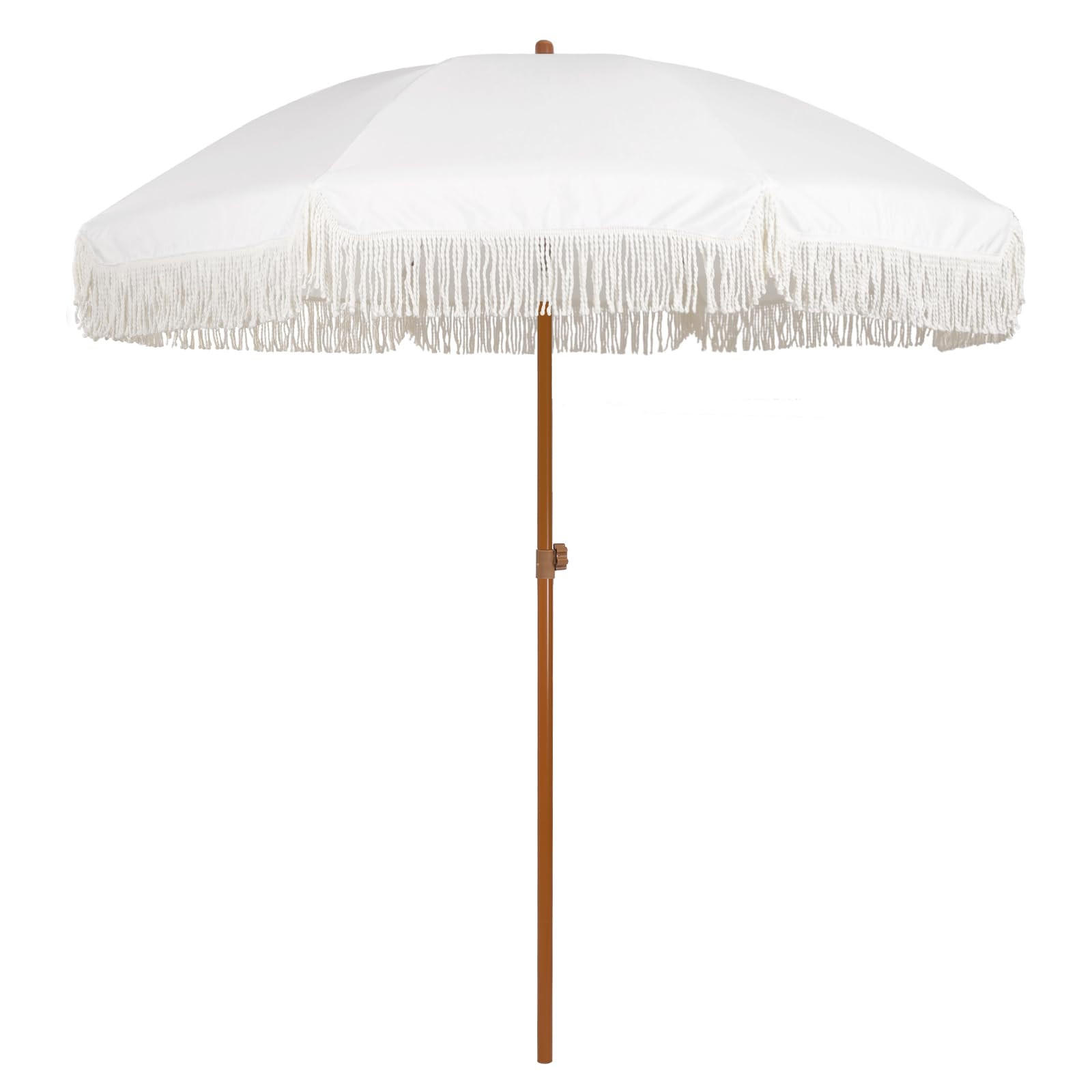 AMMSUN 7ft Patio Umbrella with Fringe Outdoor Tassel Umbrella UPF50+ Premium Steel Pole and Ribs Push Button Tilt, Cream White | Amazon (US)