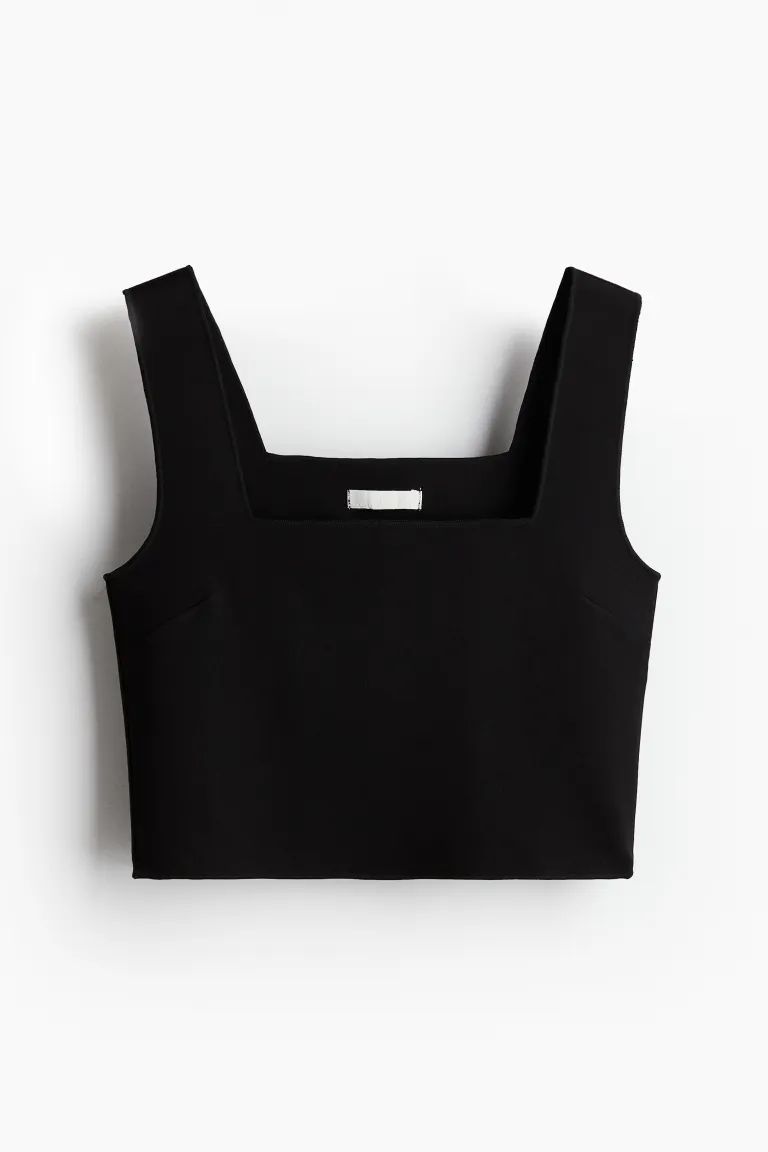 Cropped vest top - Square neckline - Sleeveless - Black - Ladies | H&M GB | H&M (UK, MY, IN, SG, PH, TW, HK)