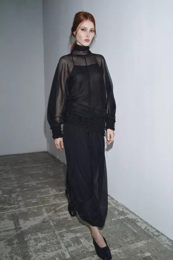 ZW COLLECTION SEMI-SHEER BLOUSE | Zara US