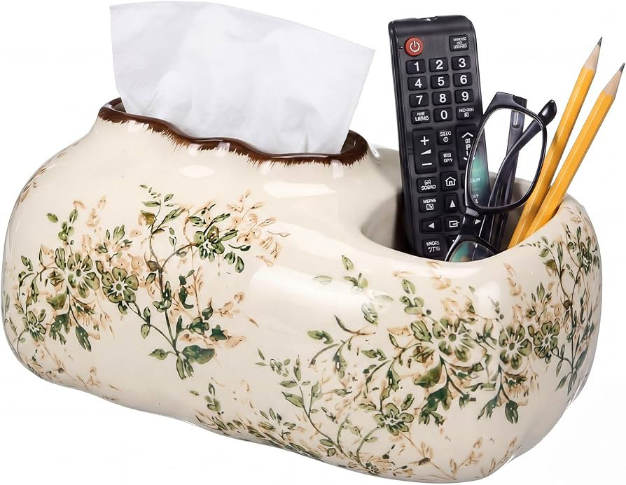Yalikop Vintage Floral Ceramic Tissue Box Cover Chinoiserie Decorative Tissue Holder Retro Rustic... | Amazon (US)