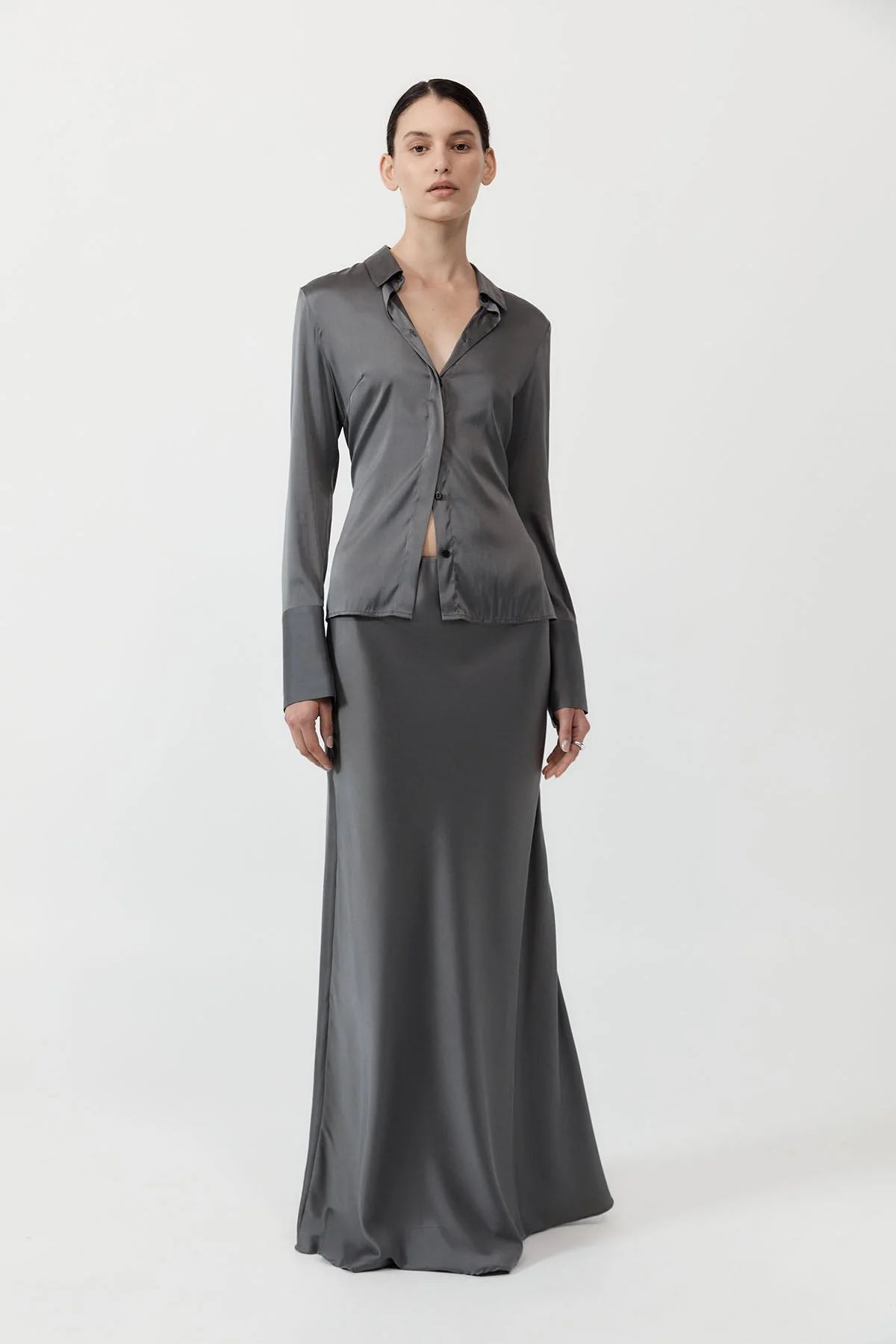 Soft Silk Maxi Skirt - Pewter Grey | St Agni US