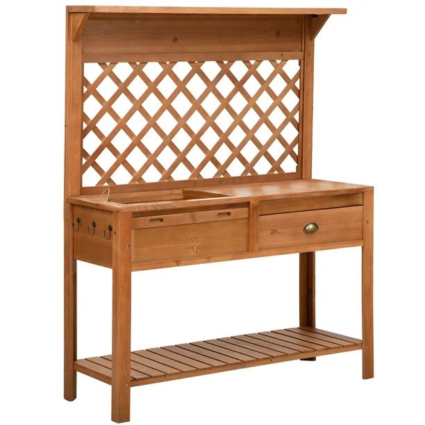 Outsunny Brown Wood and Metal Potting Bench - Walmart.com | Walmart (US)