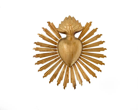 Sacred Heart, Milagro Heart, Large Gold Heart Sunburst Flame, Catholic Heart, Wall Hanging | Etsy (US)