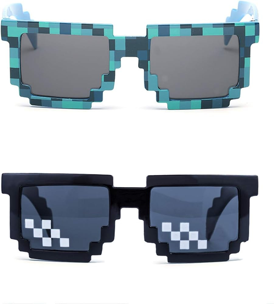 kilofly 2pc 8-Bit Pixel UV Protect Gamer Sunglasses Adult Kids Party Favors | Amazon (US)