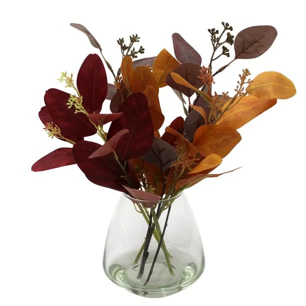 Better Homes & Gardens 12" Artificial Red and Orange Eucalyptus in Blown Glass Vase | Walmart (US)