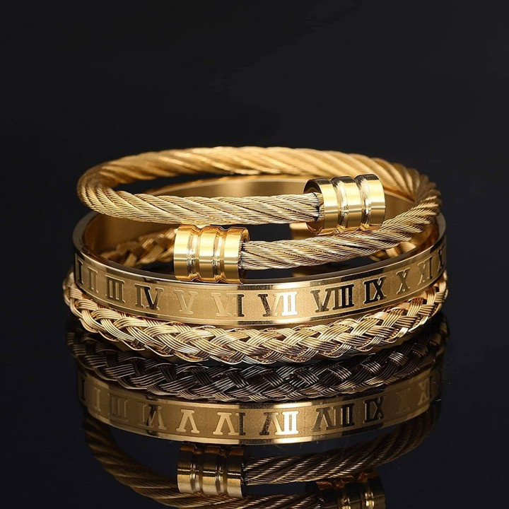 3Pcs/Set Men Braided Design Bracelet Stainless Steel | SHEIN