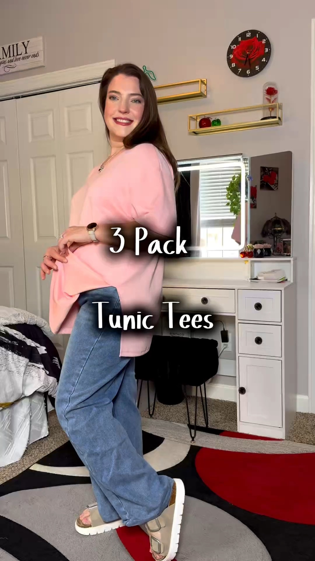 Looking for a soft but thicker fabric tunic? This is for sure an amazing feeling set of tops! Comes in a 3 pack. I am wearing my true to size large has an over sized fit! Also my jean and the crossover jeans by Genleck. Love how they fit, I did hem the because they were long for me but I am 5’1” tall so if you are taller they will fit better 

#LTKmomlife #LTKootd #LTKMidsize