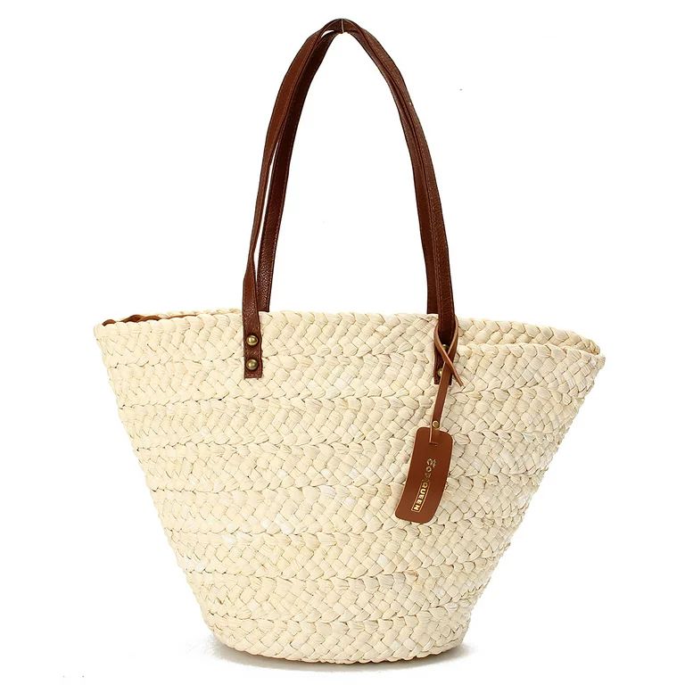 Summer Beach Shoulder Bag Tote Shopping Handbag Straw Zipper Open for Women Girls Lady | Walmart (US)