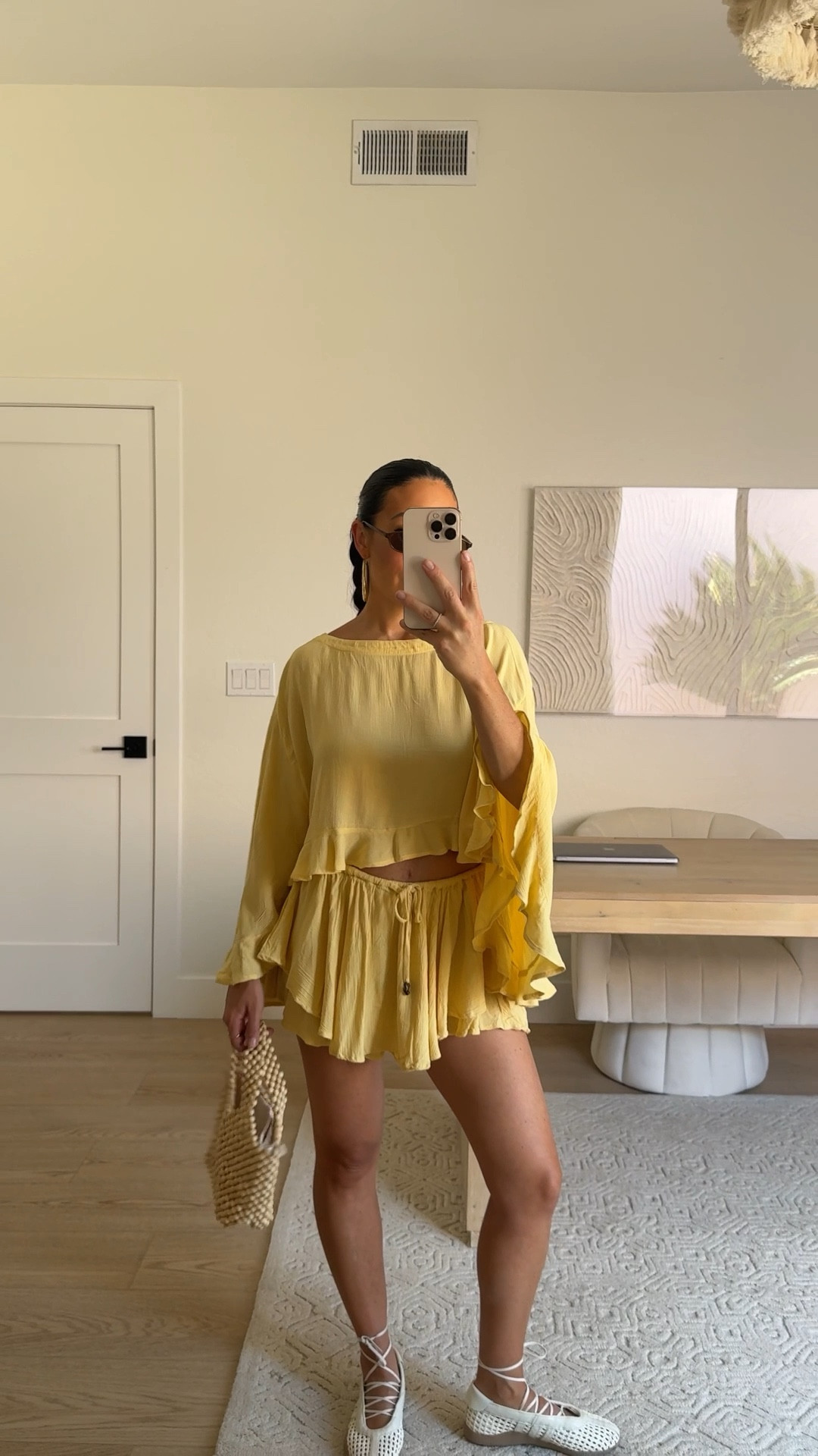 Free people ruffle short set! Size XS. Love this one!! Very flexible and fun! 
My bag is @Anthropologie 
Shoes @adidas 



#LTKTravel #LTKFestival #LTKSeasonal