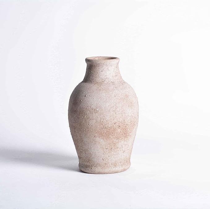 Handmade Rustic Ceramic Decorative vase, 8.3 x 5.5 inches, Off-White, Handcrafted in Vintage Styl... | Amazon (US)