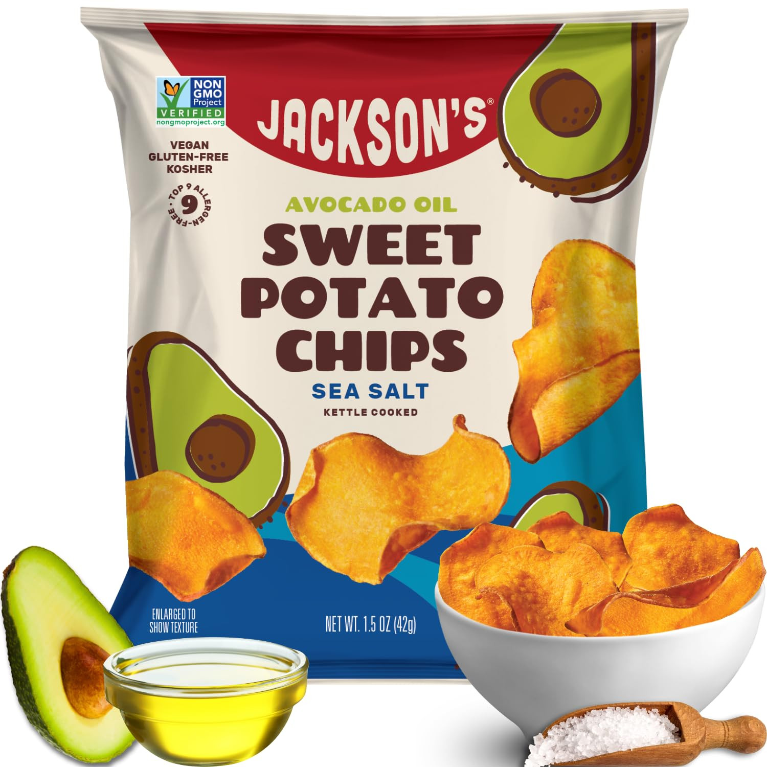 Jackson’s Sweet Potato Kettle Chips with Sea Salt made with Premium Avocado Oil (1 oz, Pack of ... | Amazon (US)