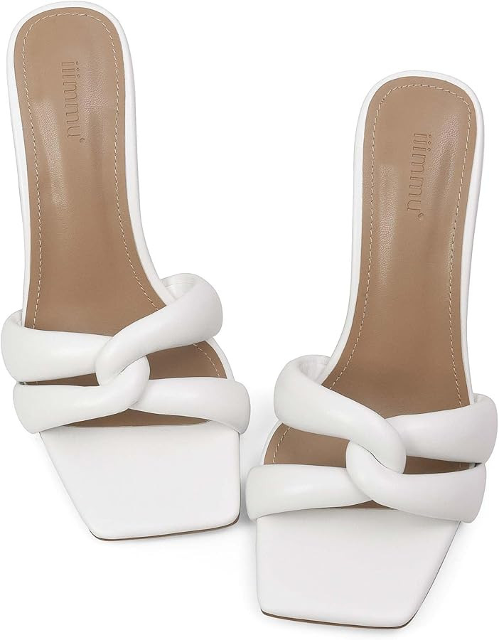 iiimmu Mule Heels 3.5 IN Stiletto with Square Toe Heeled Sandals Interwoven Straps Shape | Amazon (US)