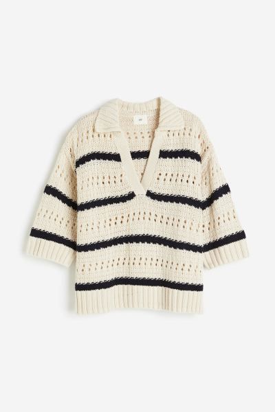 Pointelle-knit Sweater with Collar | H&M (US + CA)
