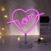 Love Neon Light Signs Night With Pedestal Cupid Heart Room Decor Battery & Usb Powered Pink Lamps Up | Etsy (UK)