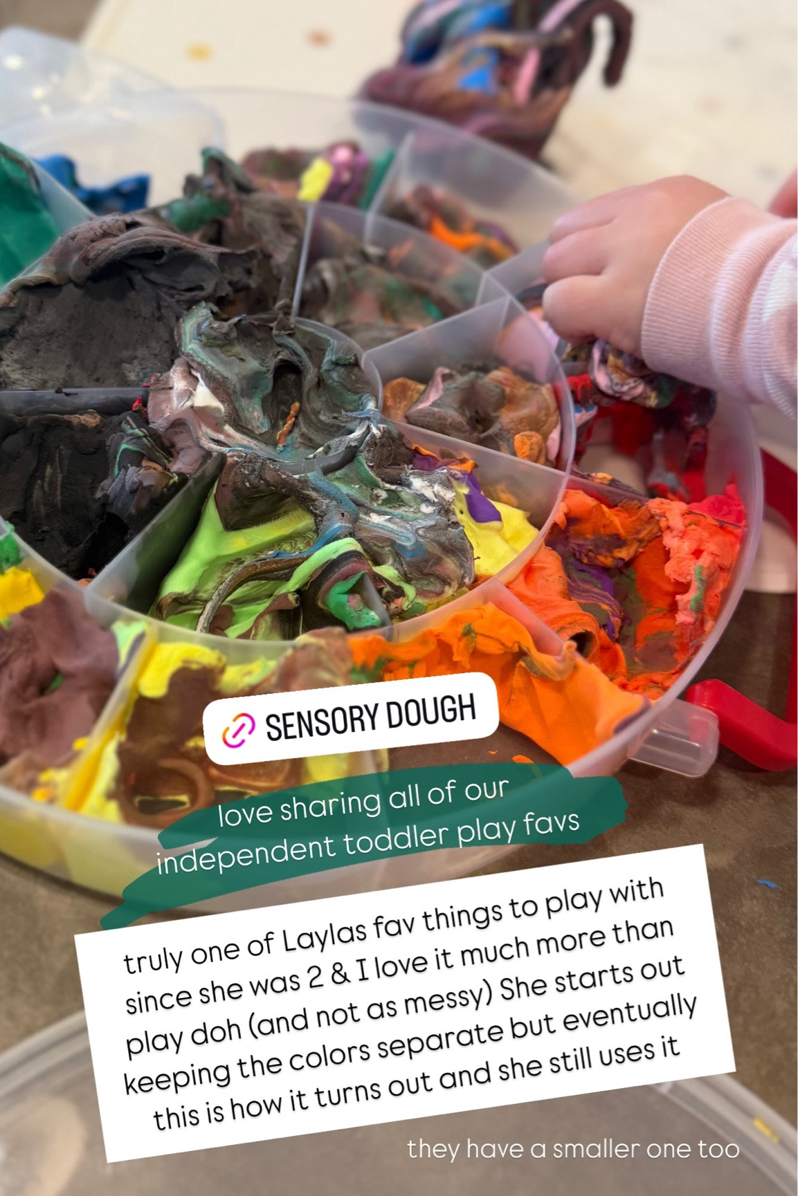 truly one of Laylas fav things to play with since she was 2 & I love it much more than play doh (and not as messy) She starts out keeping the colors separate but eventually this is how it turns out and she still uses it  love sharing all of our independent toddler play favs  they have a smaller one too // toddler play/ independent kid play / toddler finds 

#LTKFamily #LTKKids #LTKFindsUnder50