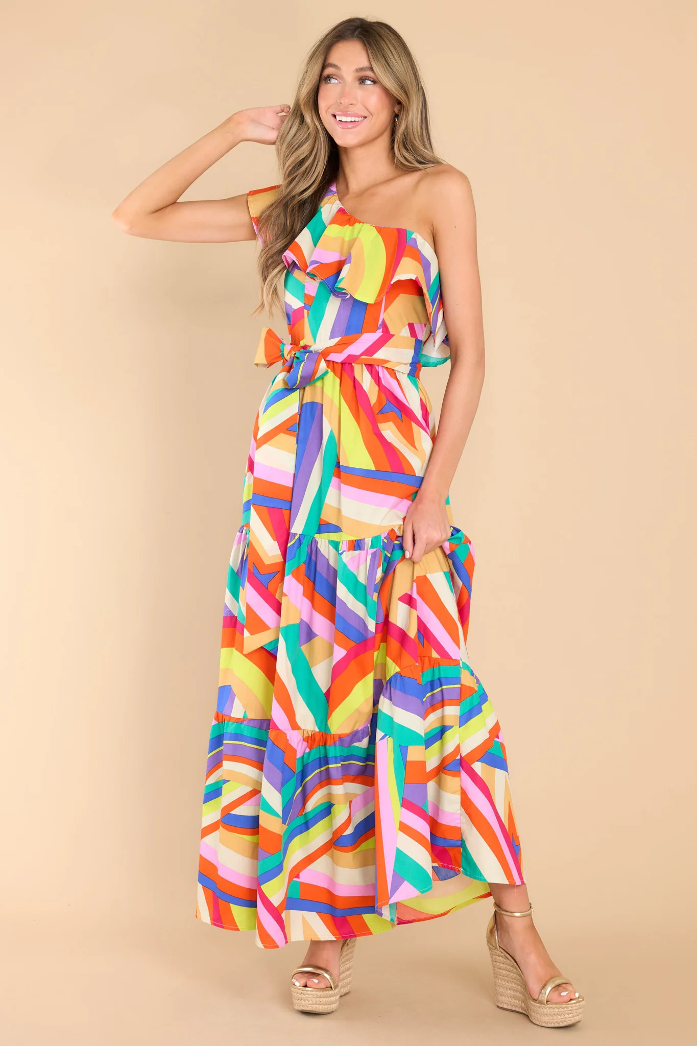 None Can Compare Rainbow Print Maxi Dress | Red Dress 