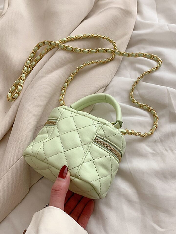 Mini Quilted Chain Crossbody Bag, Fashion PU Bucket Bag, Women's Top Handle Purse (5.51 X 3.54 X ... | SHEIN