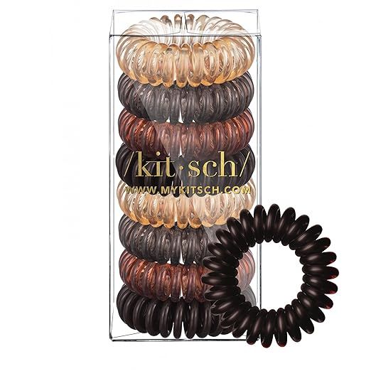 Kitsch Spiral Hair Ties, Coil Hair Ties, Phone Cord Hair Ties, Hair Coils - 8pcs, Brunette | Amazon (US)