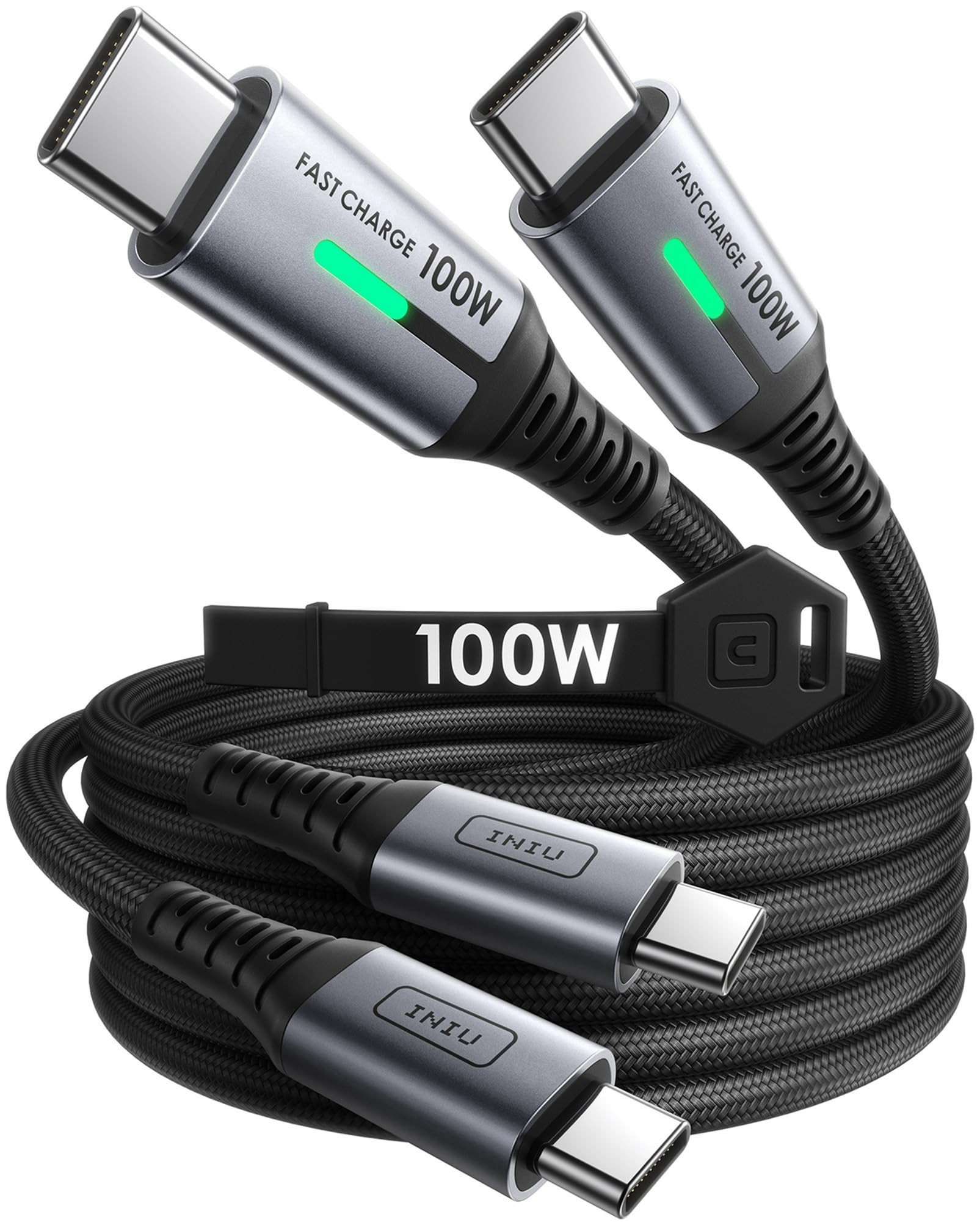 INIU USB C Cable, (6.6ft, 2-Pack) 100W USB C to C Fast Charging Cord, Braided Type C Charger Cabl... | Amazon (US)