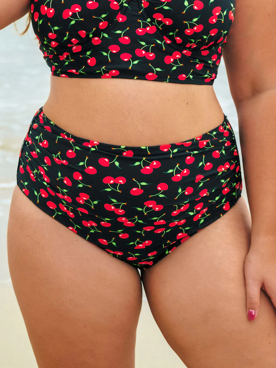 Cherry Plus Size Bikini Bottom & Reviews - Black - Sustainable Plus Size Bikinis | BERLOOK | BERLOOK
