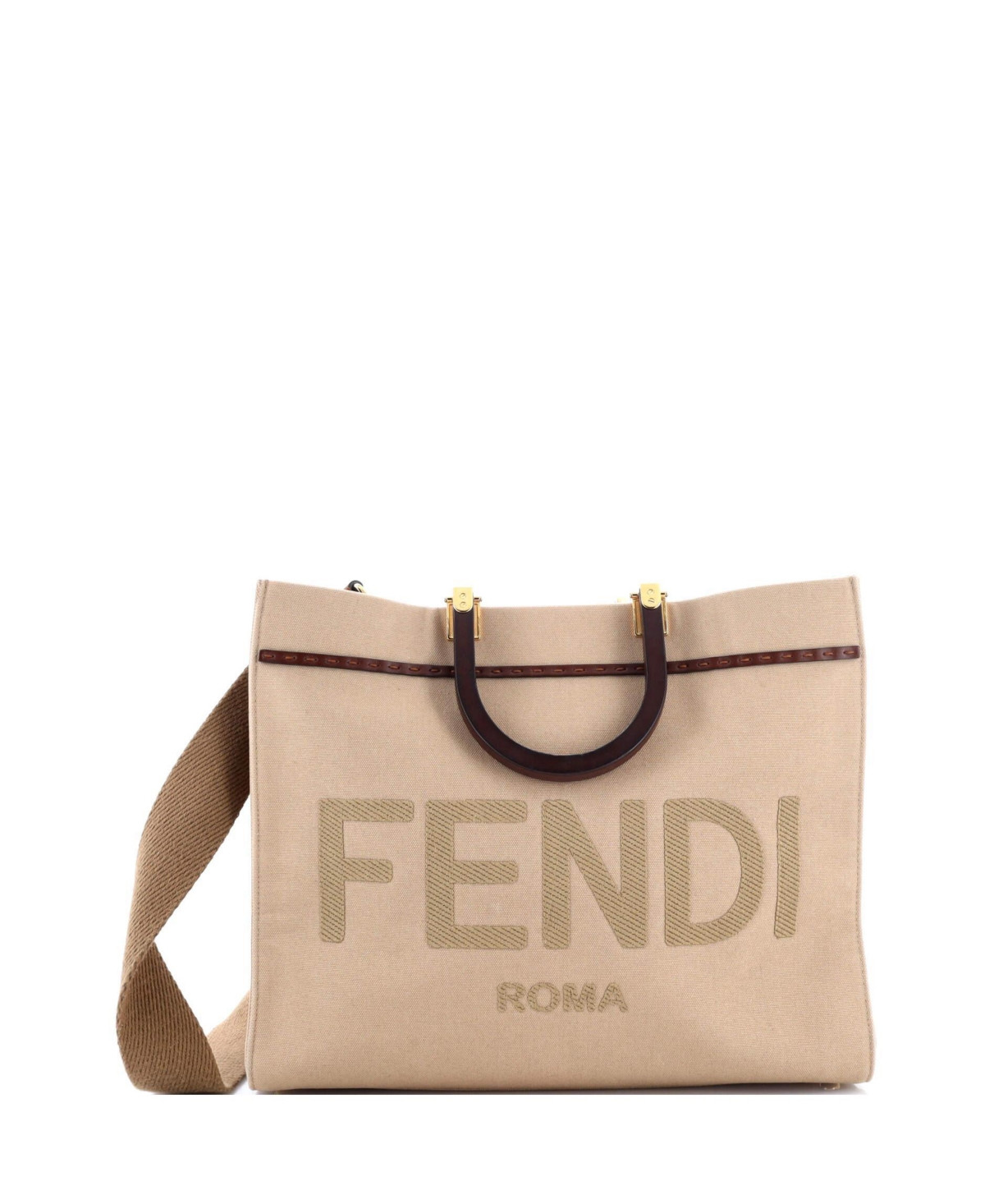 Pre-Owned Fendi Medium Sunshine Shopper Tote Canvas - Natural | Macy's