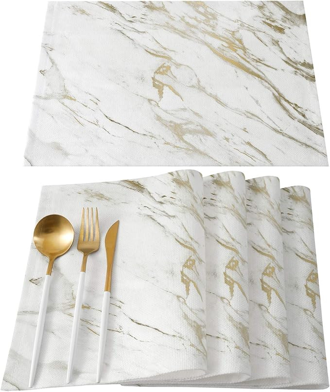 Crystal Emotion Place Mats Indoor Set of 6, White Gold Marble Cotton Linen Placemats for Dining T... | Amazon (US)
