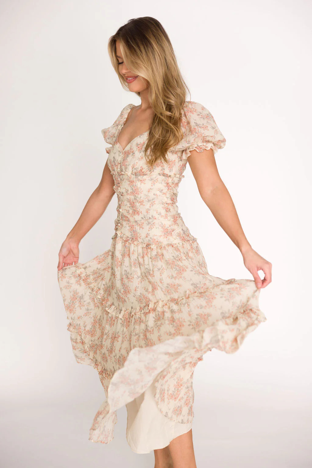 Jenna Ruffled Maxi Sundress in Cream/Multi Floral | Worth Collective