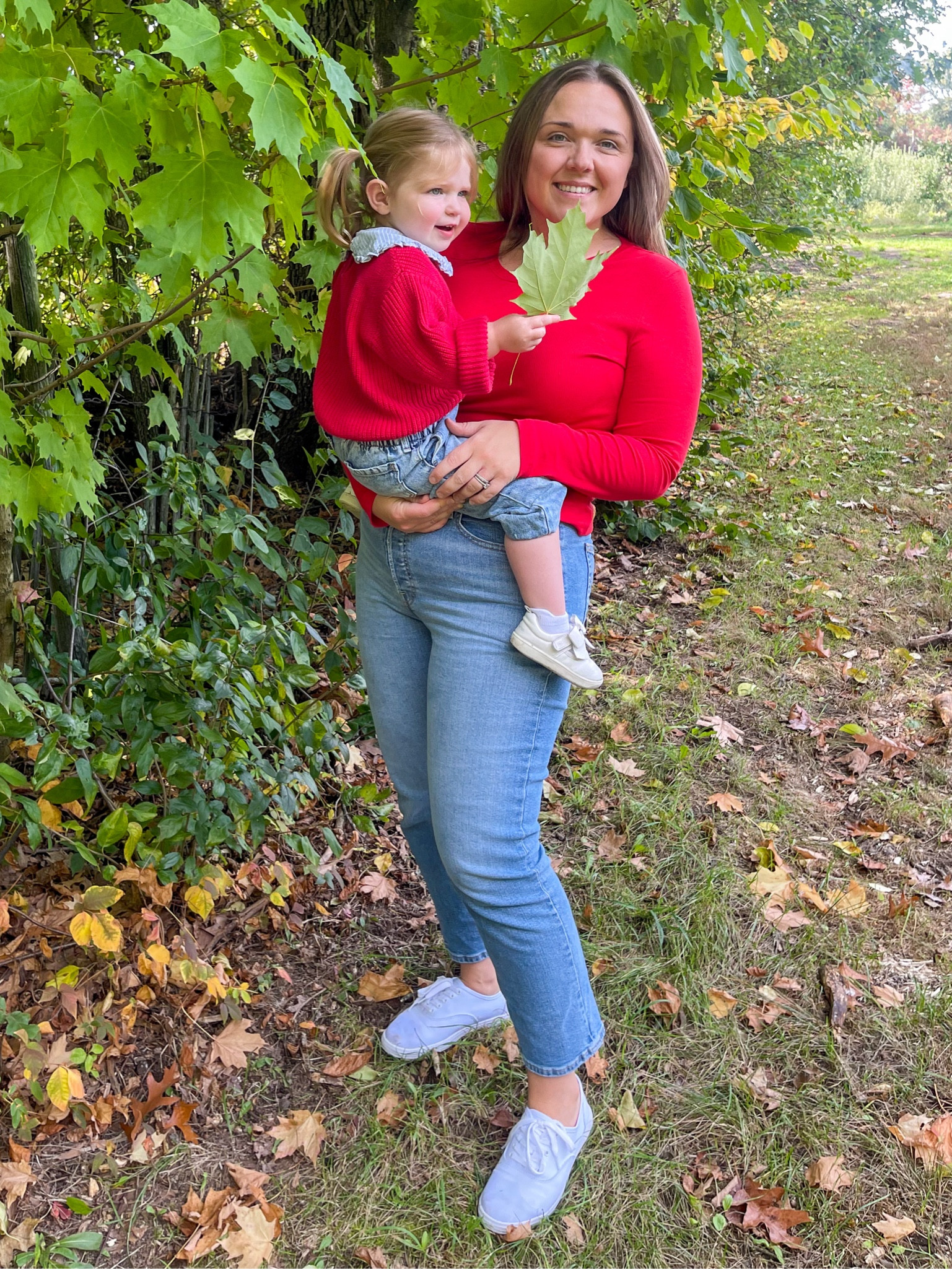 My girl 🍎 
Baby girls sweater is Zara! Detachable collar and super cozy. Not a supported brand so linking similar. 

#LTKSeasonal #LTKKids #LTKFallSale