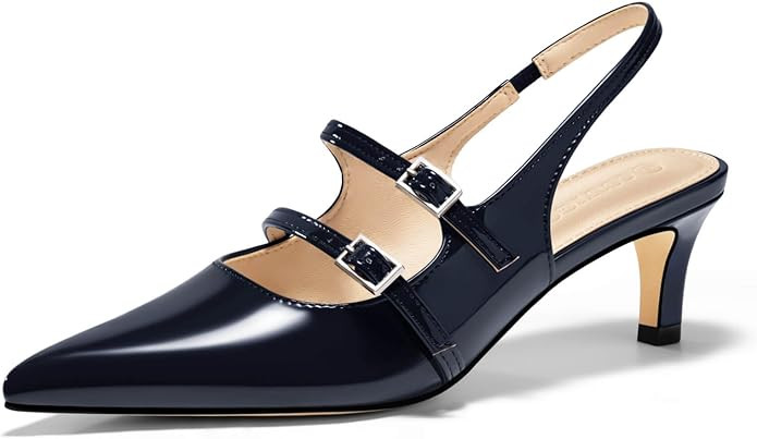 Coutgo Womens Slingback Kitten Heels Mary Jane Pumps Closed Pointed Toe Buckle Strap Wedding Dres... | Amazon (US)