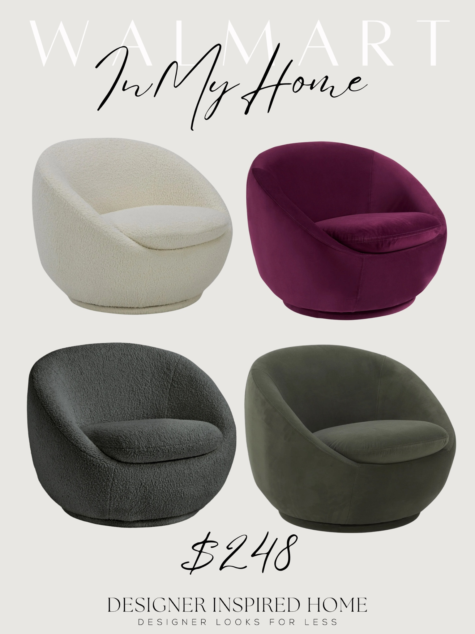 I own the sherpa top left and used for a seating conversation area in my upstairs loft. Love them! Walmart, Walmart accent chair, swivel chair 

#LTKHome #LTKStyleTip