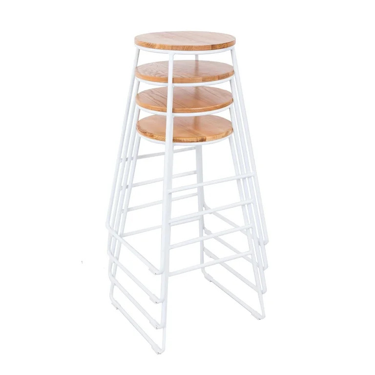 Mainstays 28"H Backless Stool White Metal Base with Natural Wood Seat - Set of 4 | Walmart (US)