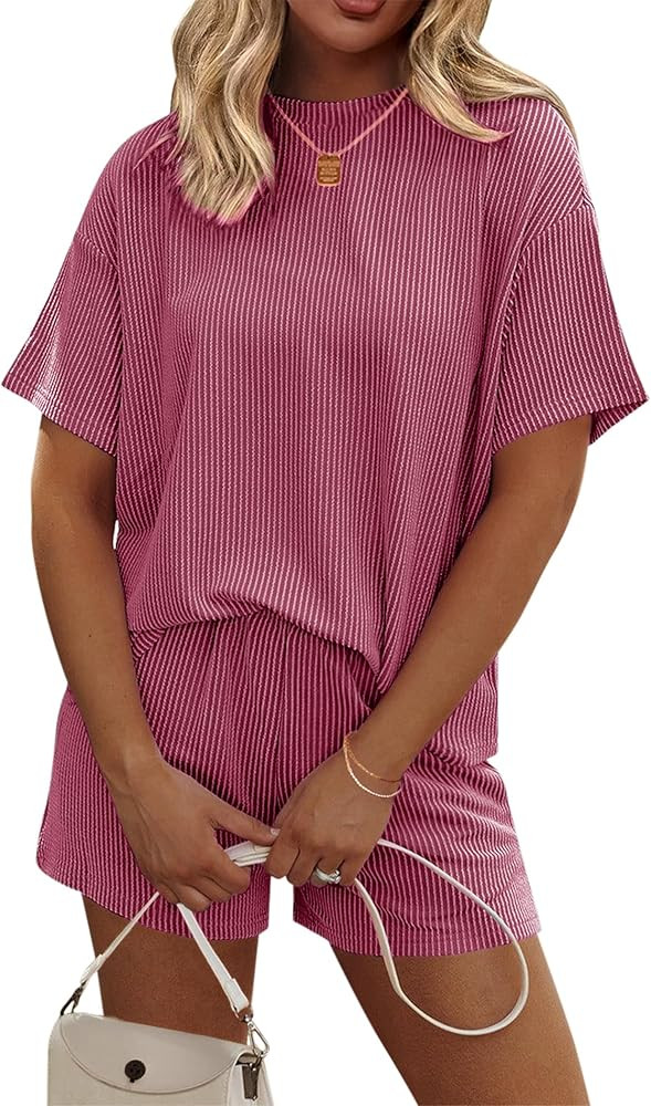 Ekouaer Womens Pajama Sets Short Sleeve Lounge Sets 2 Piece Pjs Tops and Shorts Outfits Matching ... | Amazon (US)