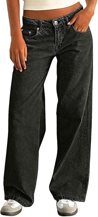 IWOLLENCE Women's Baggy Jeans Low Rise Straight Wide Leg Cowboy Pants Boyfriend Distressed Denim ... | Amazon (US)