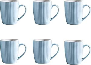 11 Ounce Porcelain Mugs, Set of 6 Coffee Mugs for Tea, Milk, Hot Cocoa, Light Blue | Amazon (US)