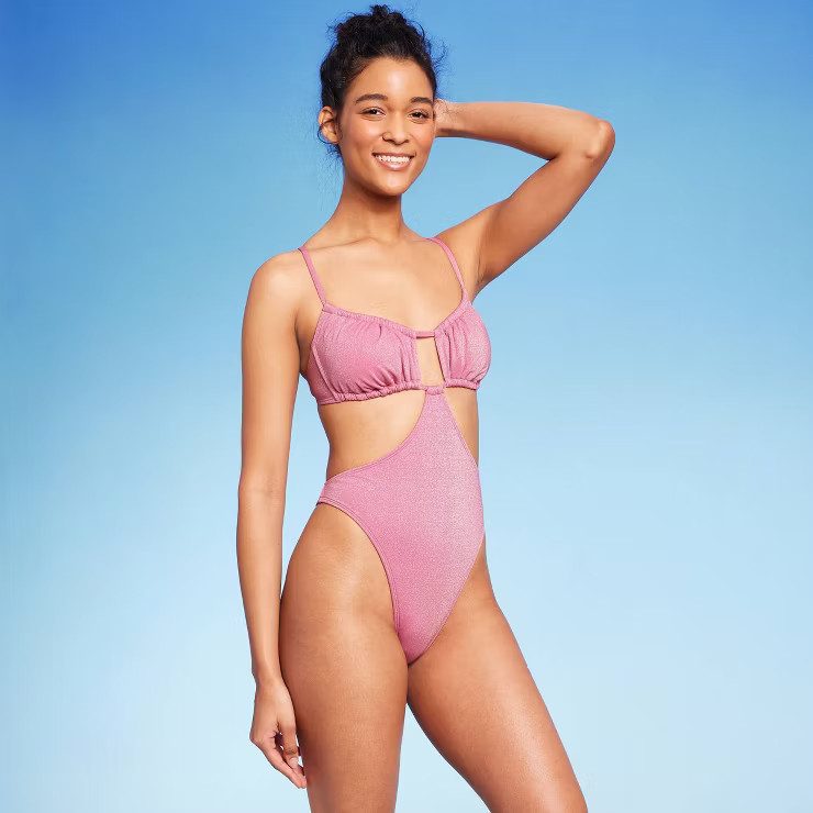 Women's Cut Out One Piece Swimsuit - Wild Fable™ Pink Lurex | Target