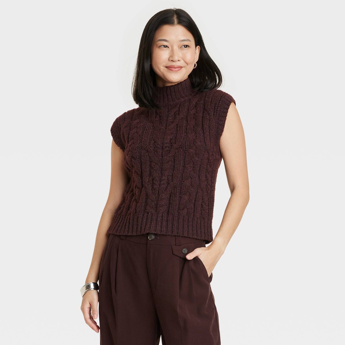 Women's Mock Turtleneck Cropped Sweater Vest - A New Day™ | Target