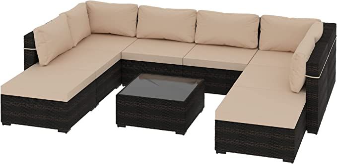 UPHA 9 Pieces Patio Furniture Set Outdoor Sectional Sofa Set, Brown PE Rattan Wicker Conversation... | Amazon (US)