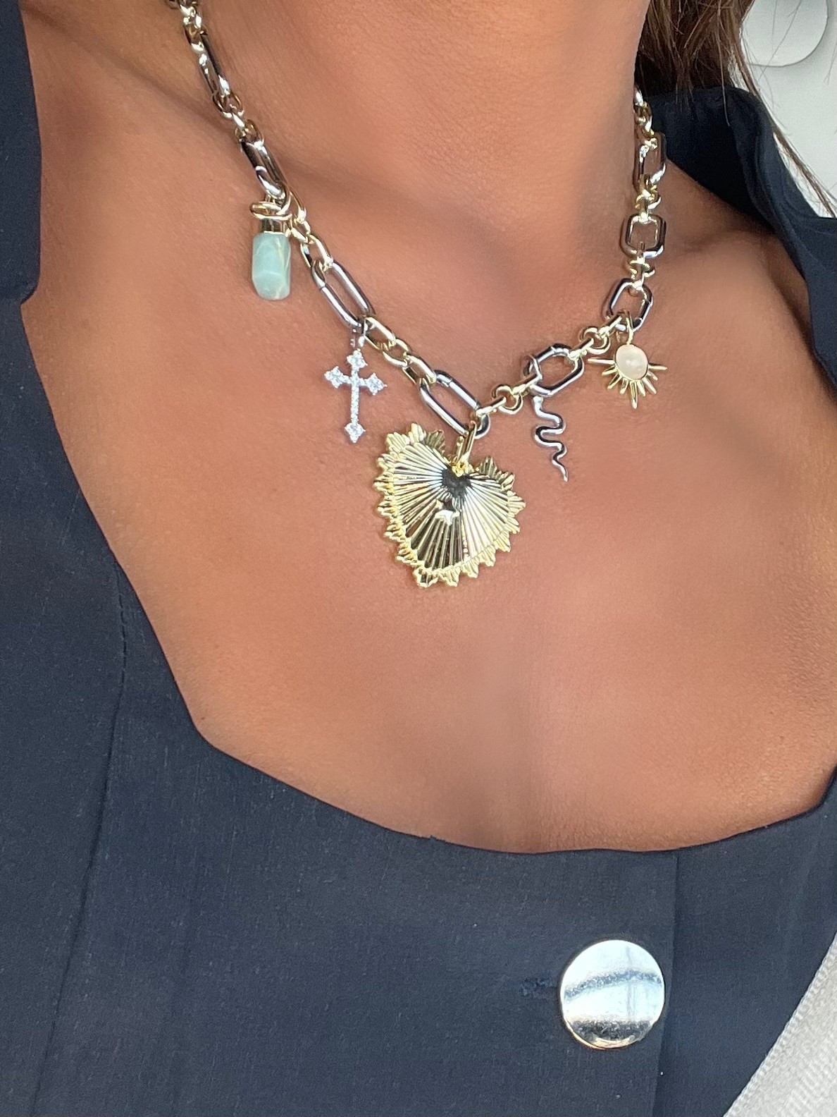 In love with this custom necklace (and the designer herself) from The Sis Kiss!!!! 

The mixed metals and interchangeable charms are everything, so many choices to make your necklace special and unique to you!! I don’t want to take it off!!!!

The snake charm was just released (not yet linked) and wait til you see the other piece I purchased!! 🤩🤩🤩🤩 Will be wearing all summer long for sure ☀️☀️☀️☀️

#LTKFindsUnder100 #LTKSeasonal #LTKFestival